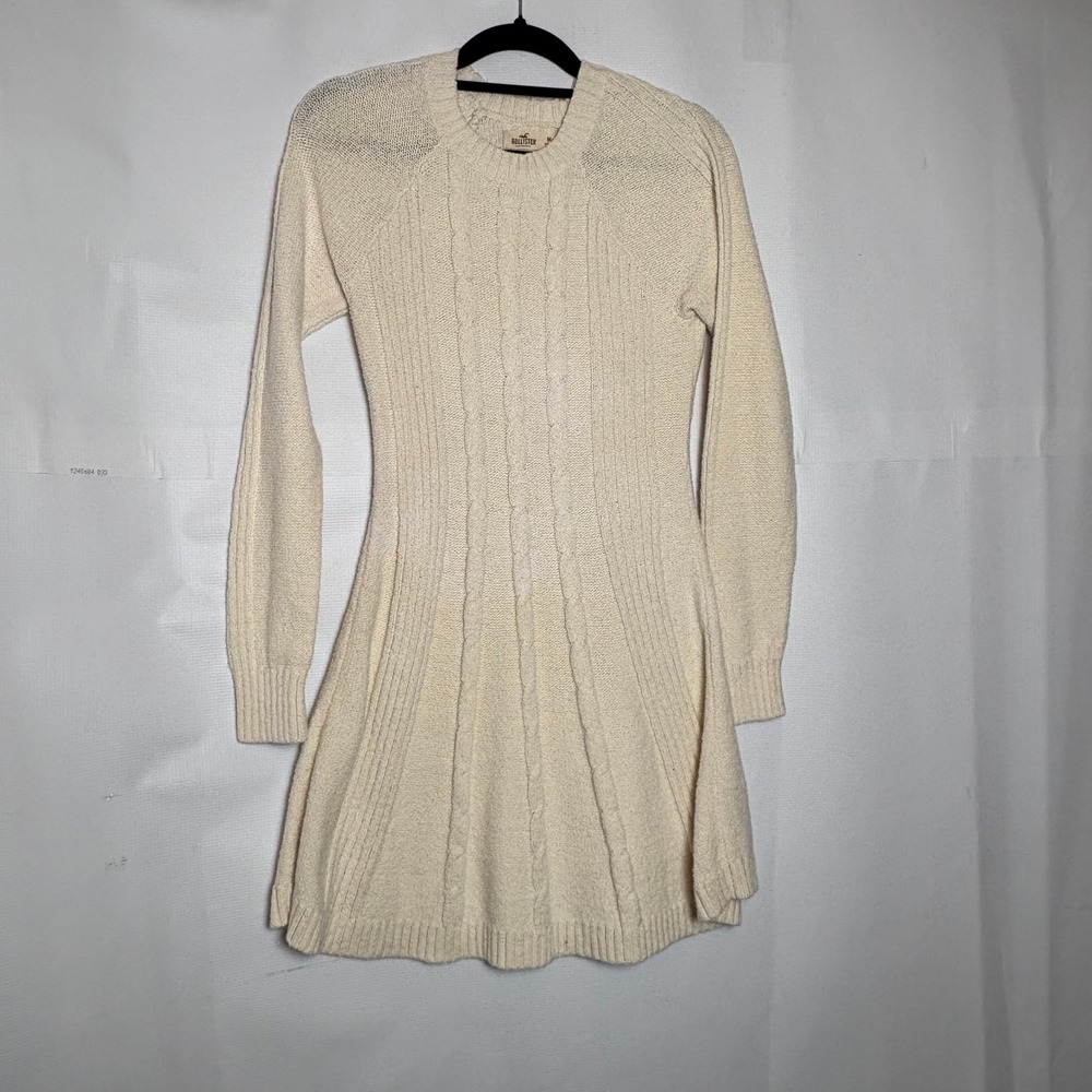 Hollister Cream Cable Knit Fit & Flare Long Sleeve Sweater Dress Womens Medium